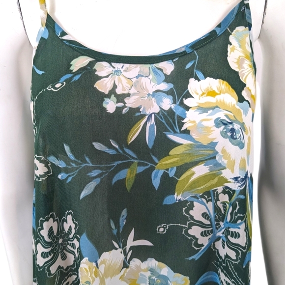 Free People Sheer Floral Mini Dress Coverup Tunic Top Womens XS Green Tank Top - Picture 3 of 9